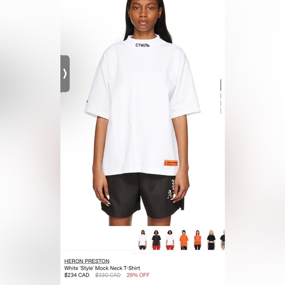 HERON PRESTON  OVERSIZED WHITE MOCK NECK TSHIRT - Picture 6 of 6
